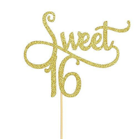 Sweet 16 Cake Topper Sixteen 16th Gold Glitter Birthday Party Cake Decoration